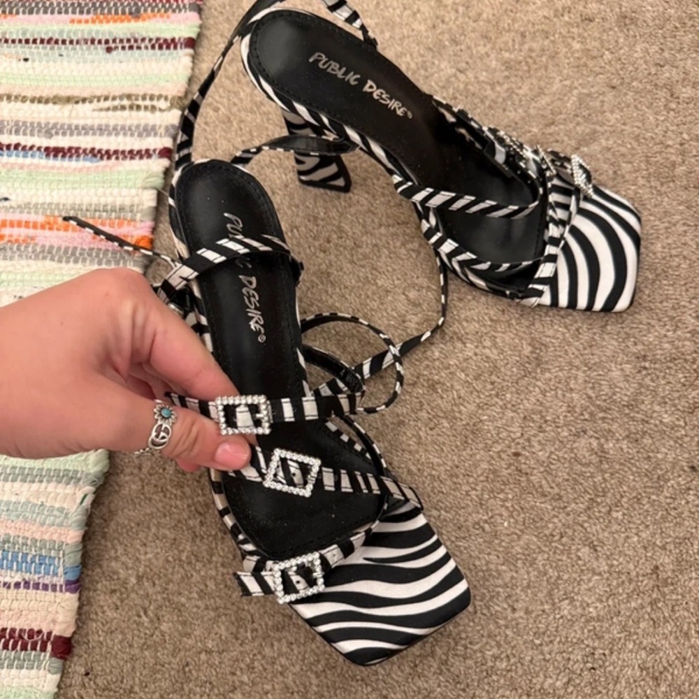 Public Desire Zebra Print Strappy Heels